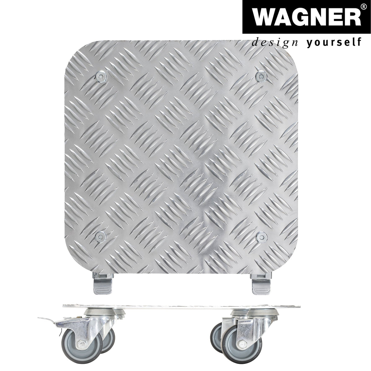 11.4&quot; silver square diamond plated aluminum plant caddy with brakes and soft casters.