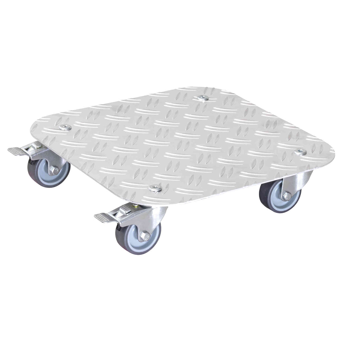 11.4&quot; silver square diamond-plated aluminum plant caddy with brakes, indoor/outdoor use.