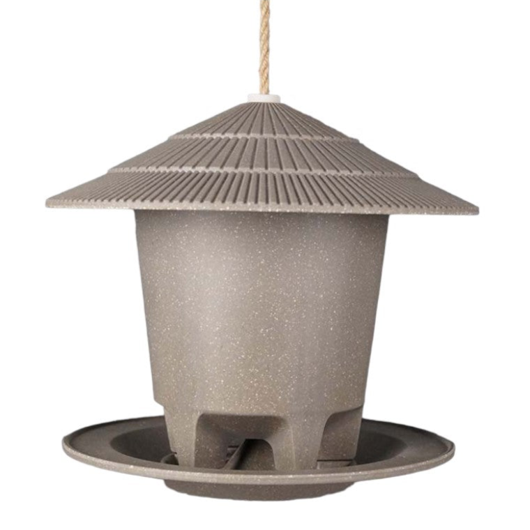 Earthy Sustainable Deluxe Round Bird Feeder made from straw, 8.6&quot; dia x 7.5&quot; H, frost-proof, vegan-friendly.