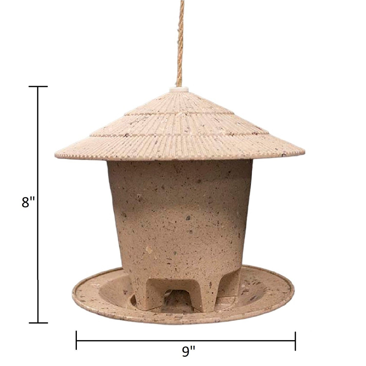 Deluxe Round Bird Feeder made from coffee husks, 8.6&quot; x 7.5&quot;, eco-friendly and vegan.
