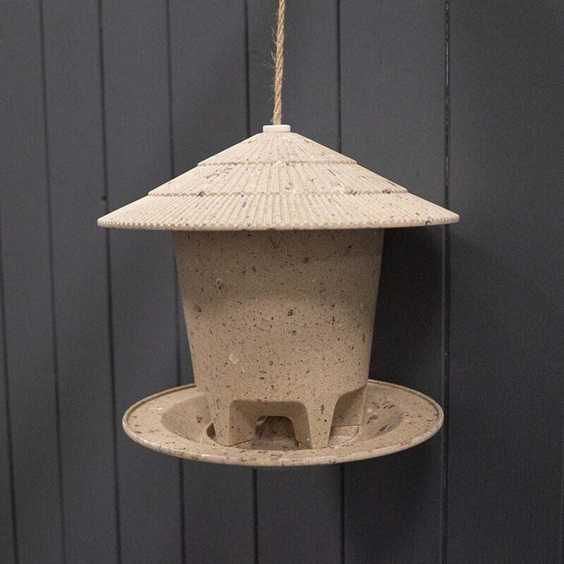 Deluxe Round Bird Feeder made from sustainable coffee husks, 8.6&quot; dia x 7.5&quot; H, vegan-friendly.