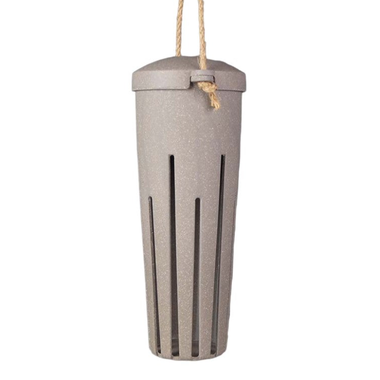 Earthy Sustainable Peanut Feeder made from straw, 9.25" high x 3.25" diameter, frost-proof, outdoor and indoor use.