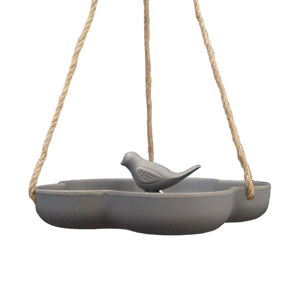 9.2&quot; anthracite bamboo hanging bird bath/feeder, eco-friendly, sustainable design.