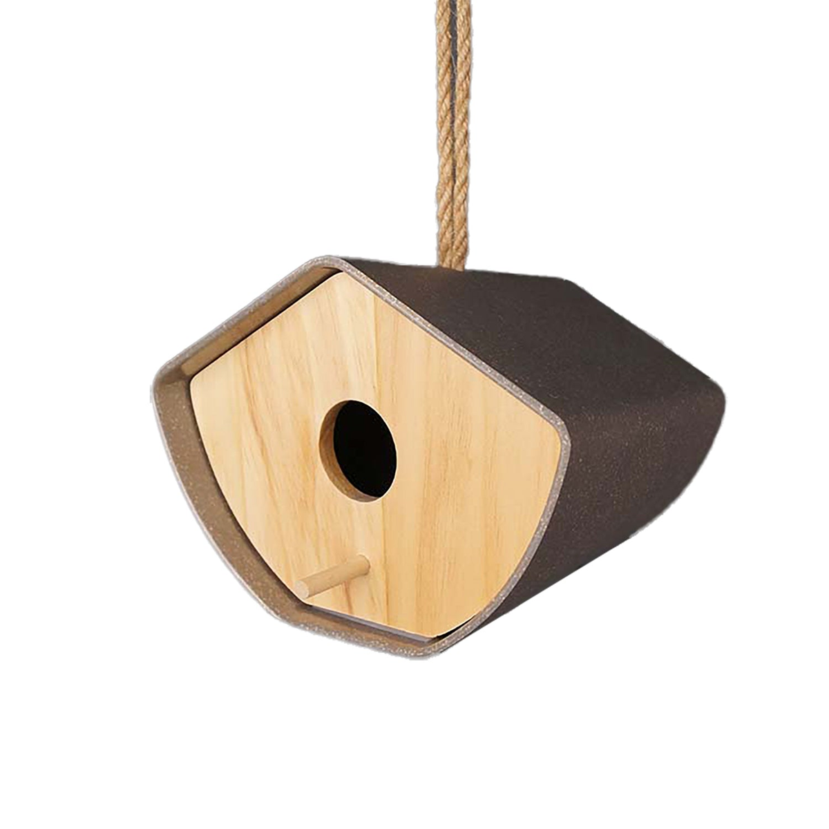 Anthracite Japandi birdhouse made from sustainable bamboo, 6.3&quot; wide.