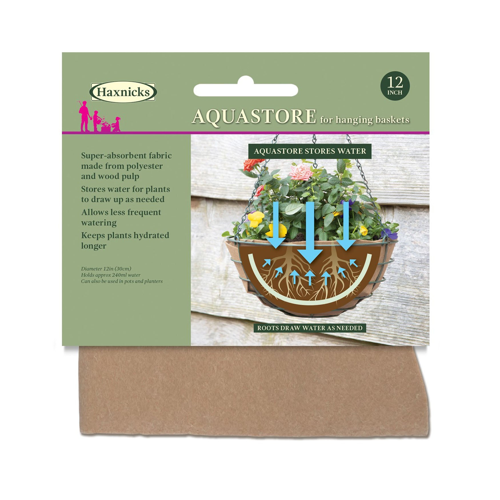 12" AquaStore Hanging Basket Liner - Water-retaining plant liner for optimal hydration.