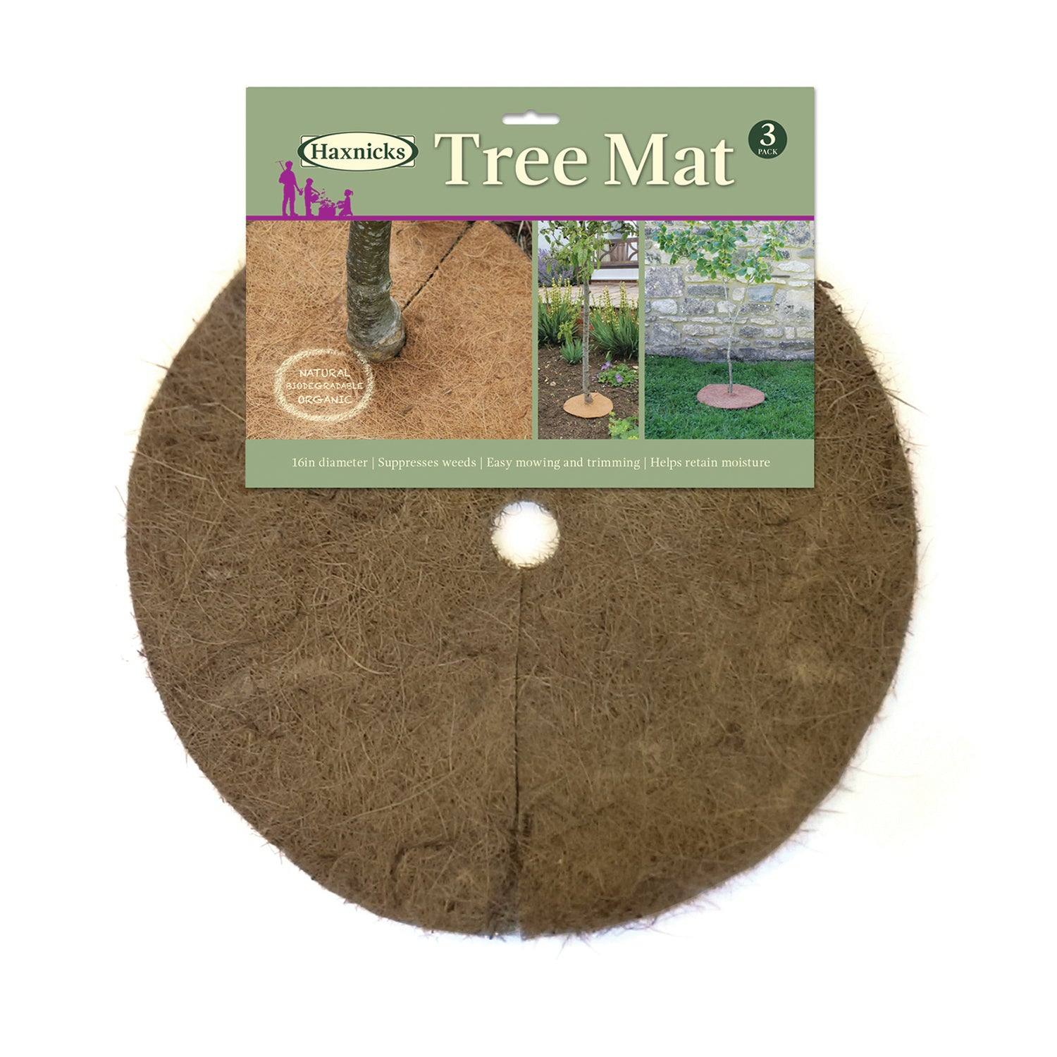 16" biodegradable round coco tree mat 3-pack for organic tree care.