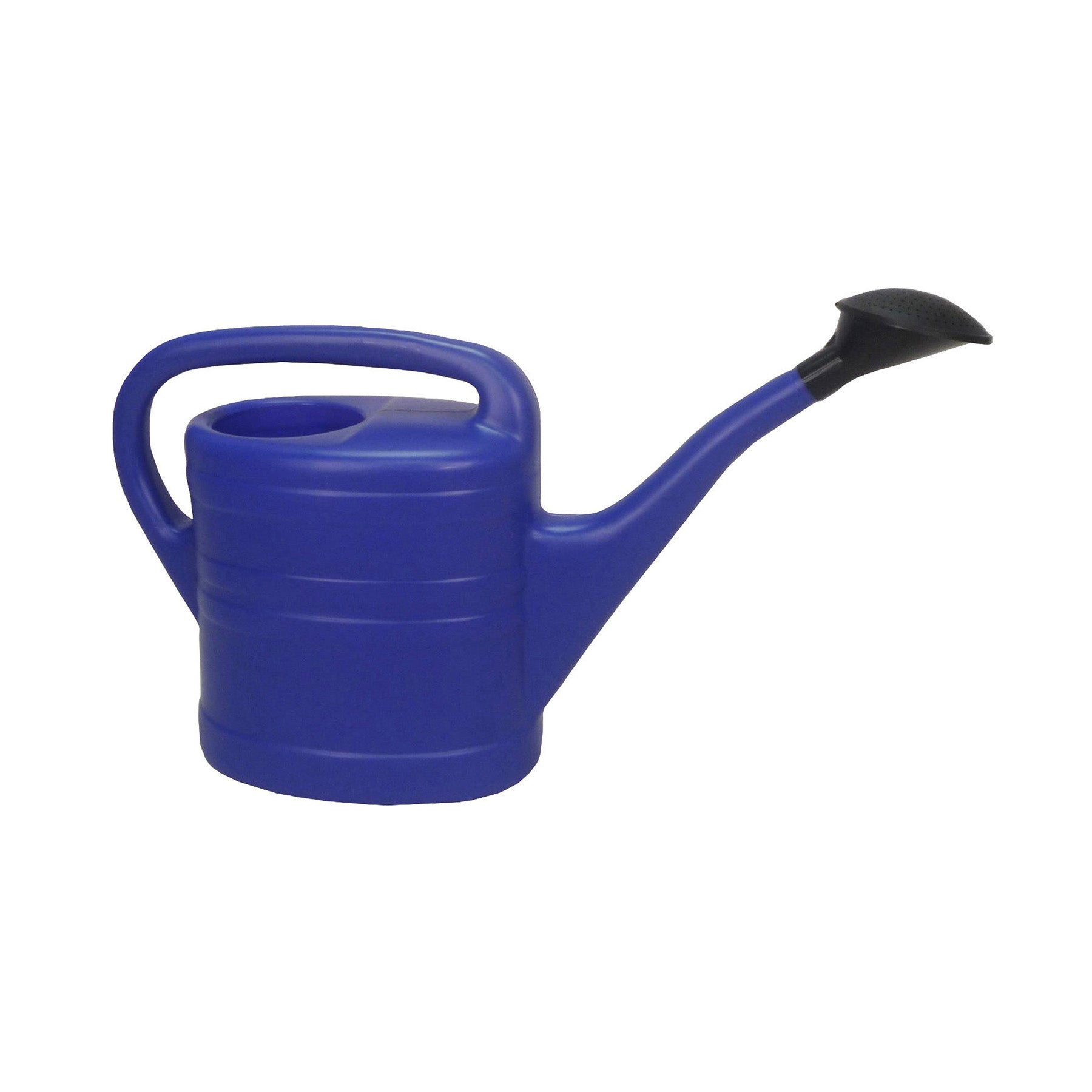 Blue PVC watering can, 1.3-gallon capacity, durable and eco-friendly, made in Germany.