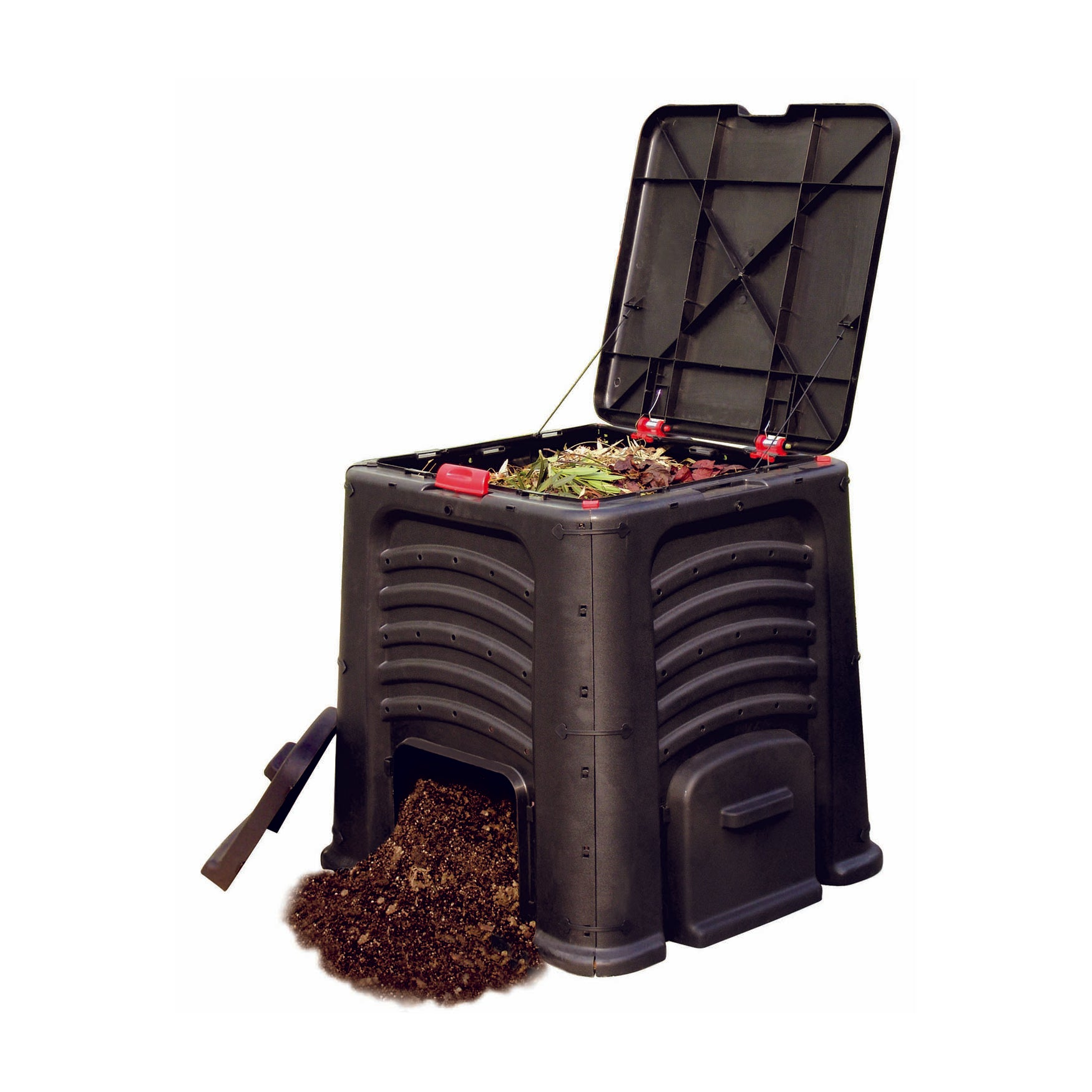 115 gallon capacity composter with snap lock lid and eco-friendly design.