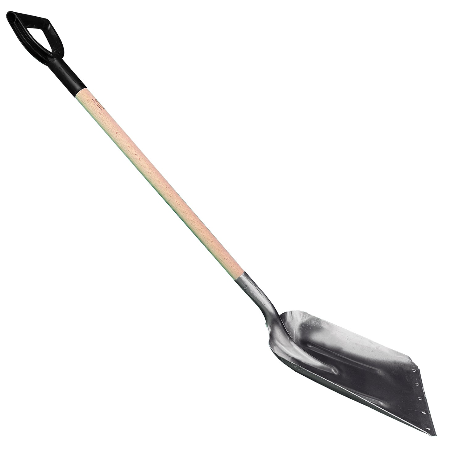 Lightweight DeWit aluminum scoop shovel with D-handle and ash hardwood grip, 47" total length.