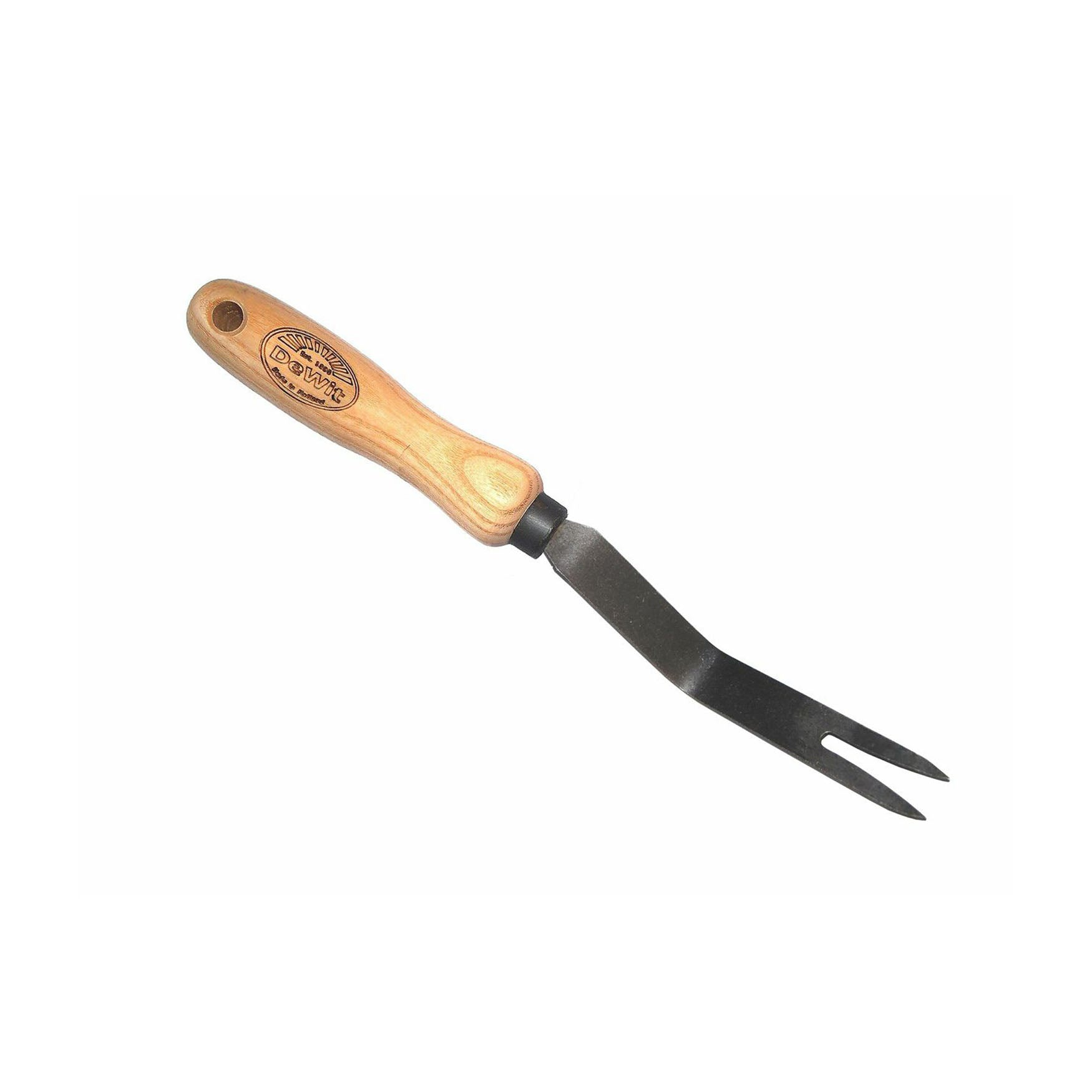 DeWit Bio Weed Fork with ash handle and eco-friendly design, ideal for small, hard-to-reach weeding.