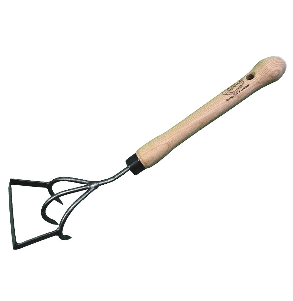 DeWit cultivator stirrup with midsize 10&quot; handle, durable boron steel head 5.5&quot;x4.25&quot; for efficient gardening.