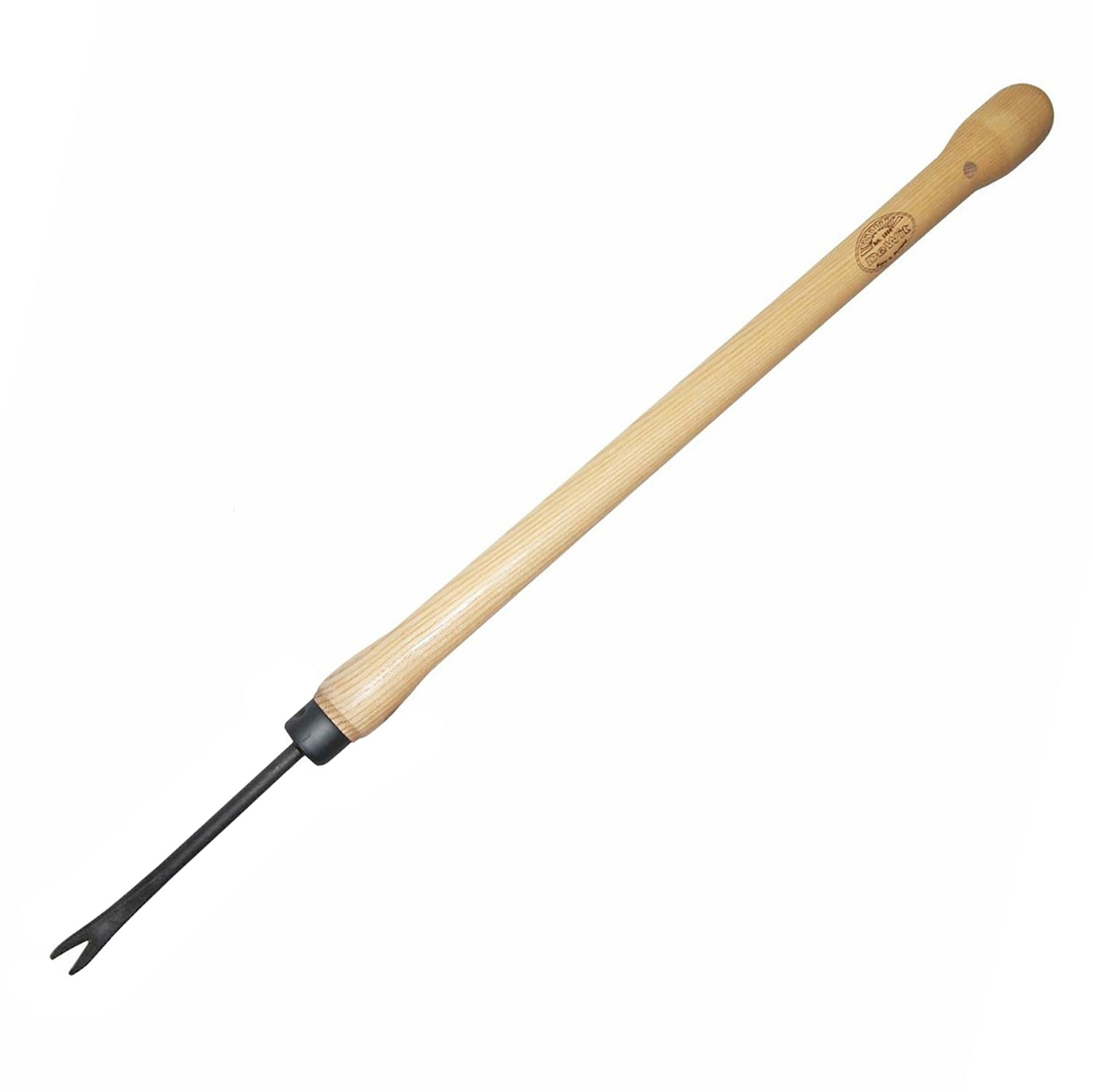 DeWit Drop Grip Dandelion Weeder with ash hardwood handle and boron steel head, 26.5 inches long.