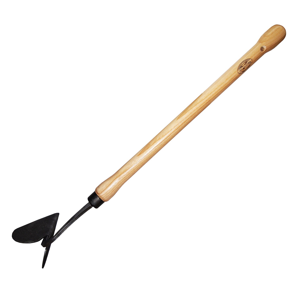 DeWit Drop Grip Plow with ash wood handle, dual bulbs, and mini furrow head, ideal for raised beds and seniors.