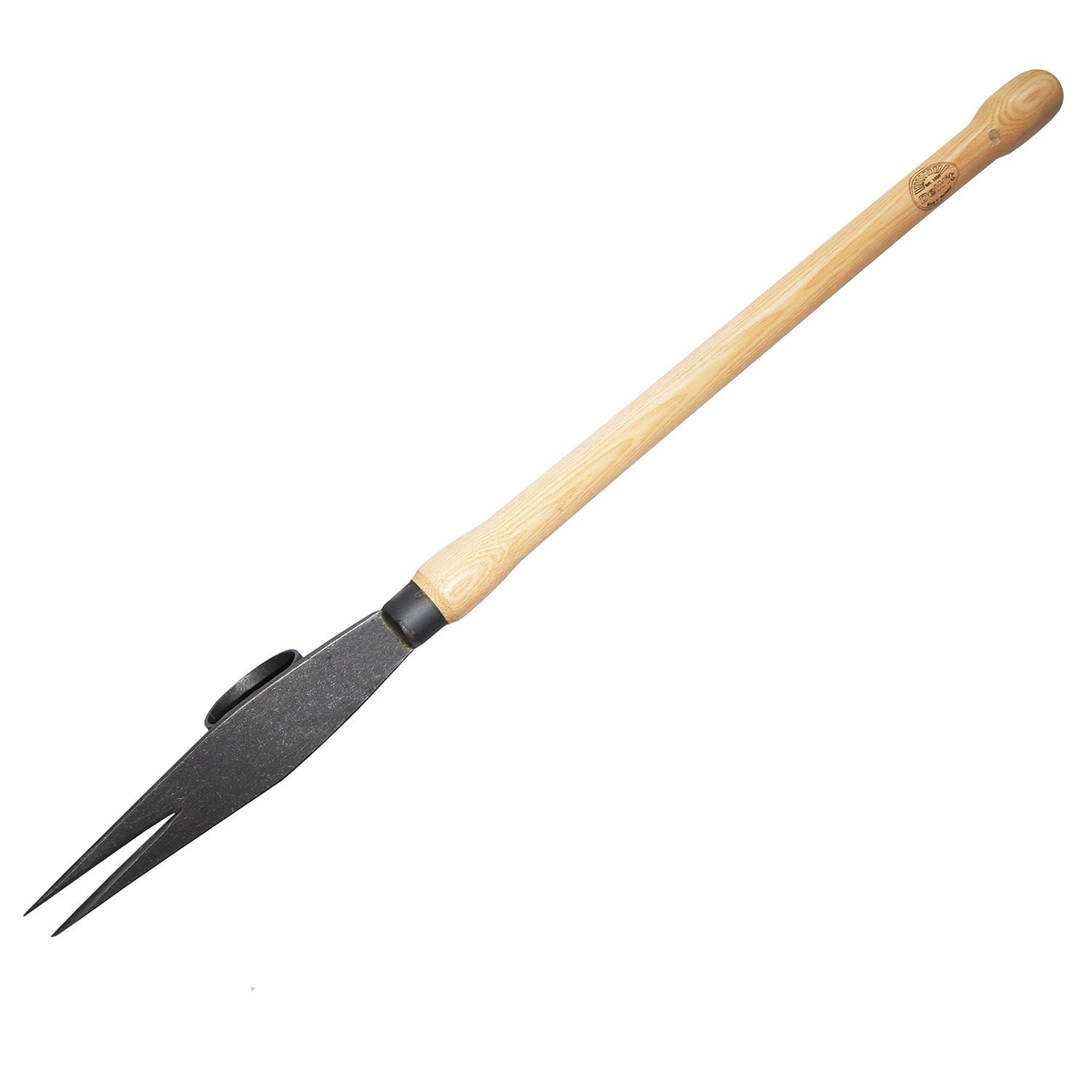 DeWit Drop Grip Thistle Weeder with forged steel head and ash hardwood handle, eco-friendly weed removal tool.