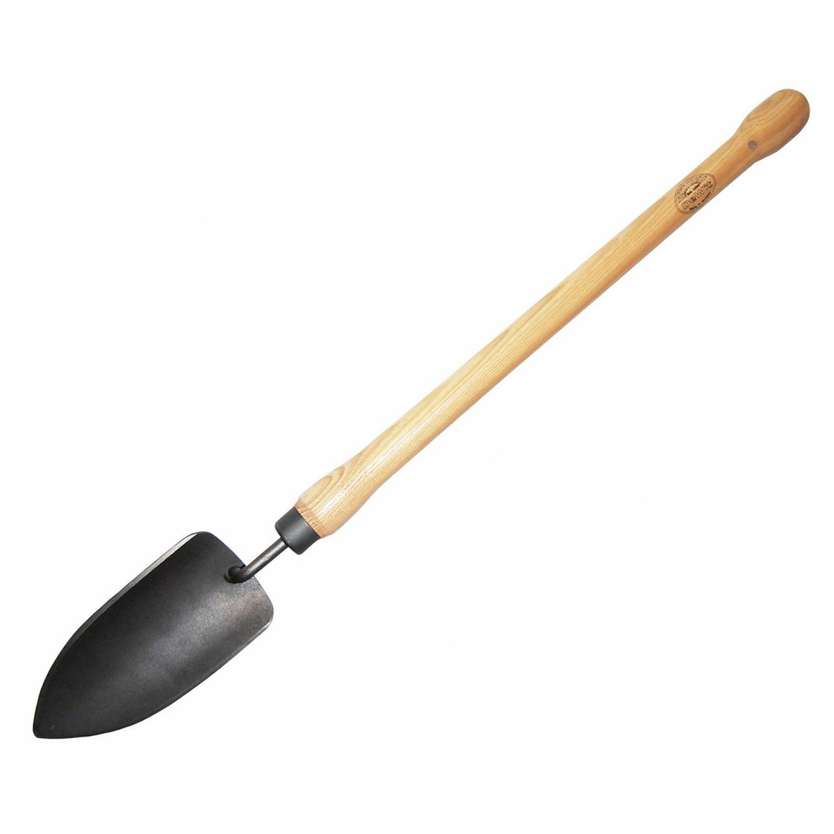 DeWit Drop Grip Trowel with ash handle and tempered forged steel head, ideal for raised beds and gardening ease.