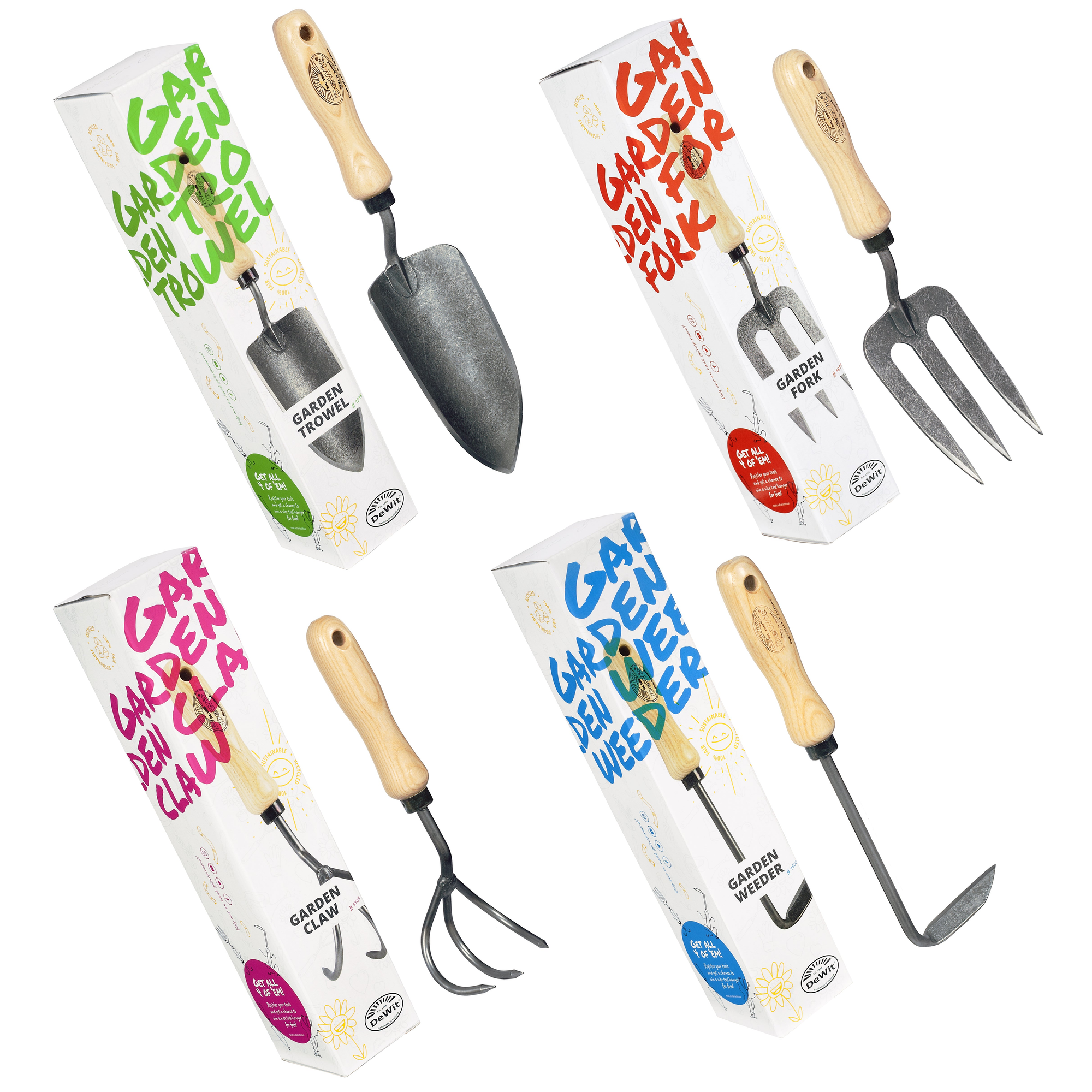 DeWit Gift Set - Fantastic Four Garden Tools with boron steel and ash hardwood handles.