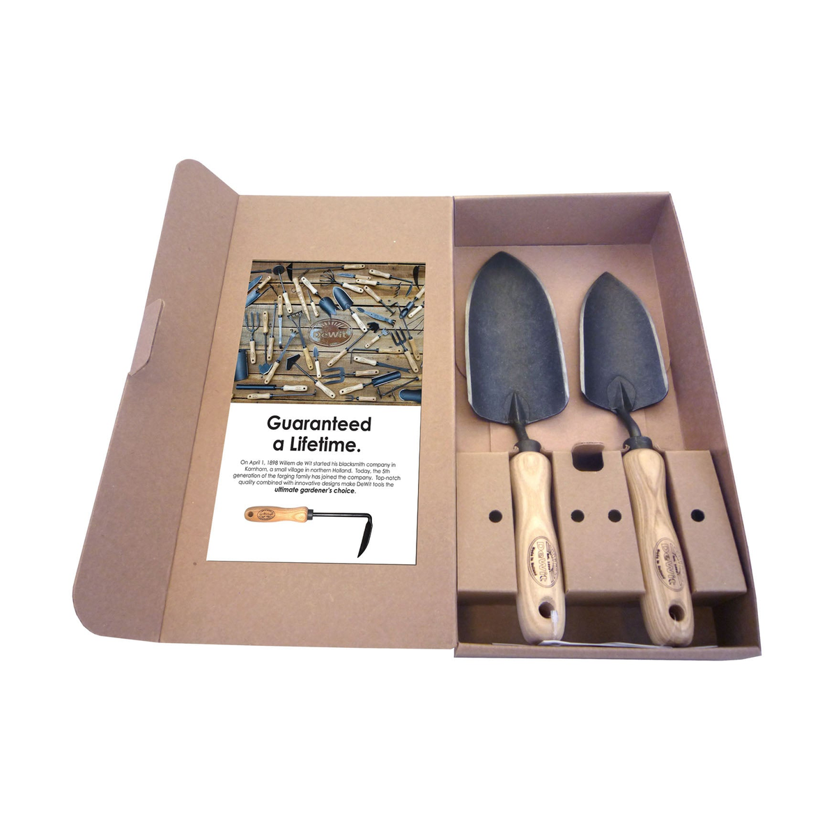 DeWit Gift Set - 2 Piece Trowels in a presentation box, featuring Dutch-crafted, forged trowels with lifetime guarantee.