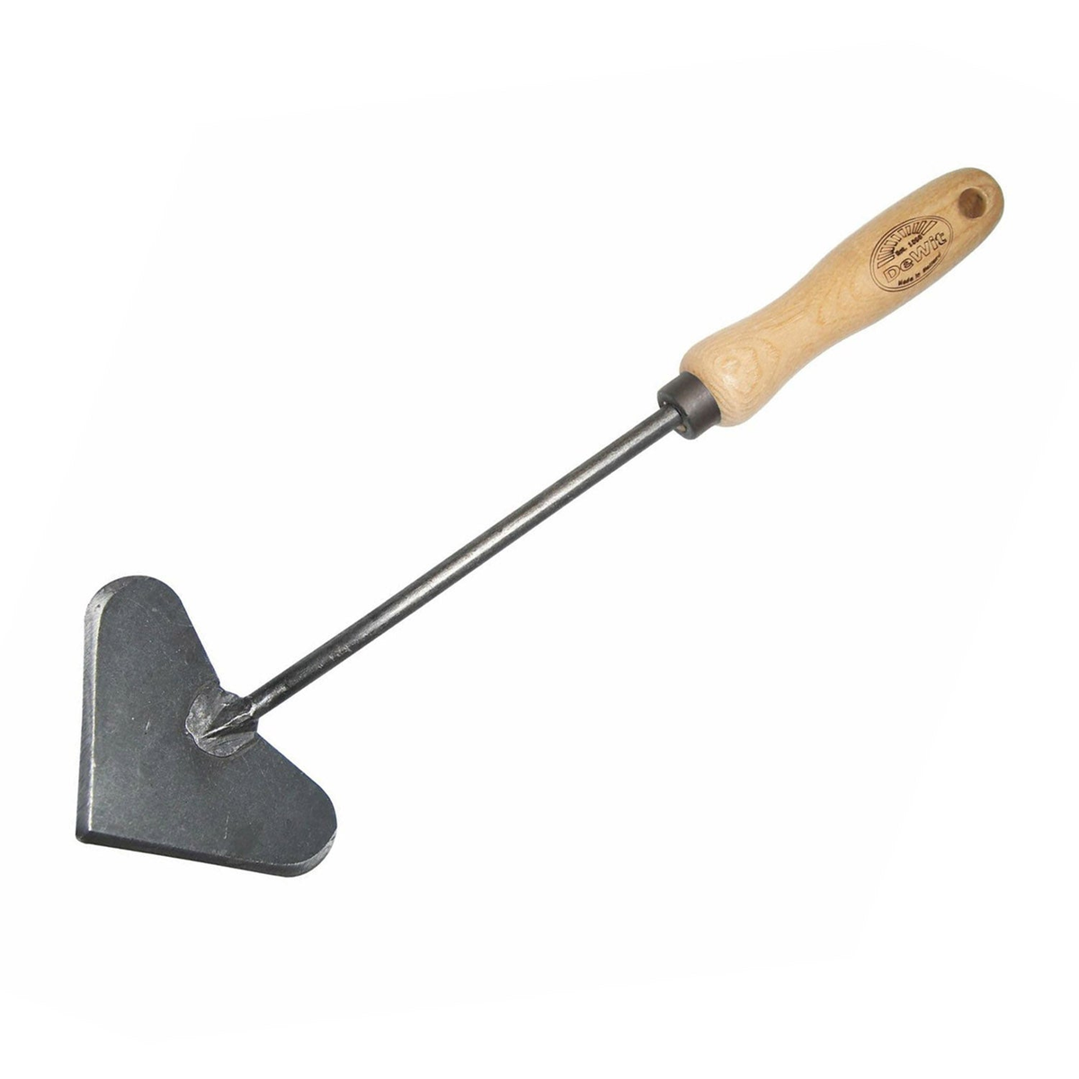 DeWit Heart Shape Push Hoe with ash handle, 2.75&quot; x 4&quot; steel head, 13.25&quot; total length, eco-friendly gardening tool.