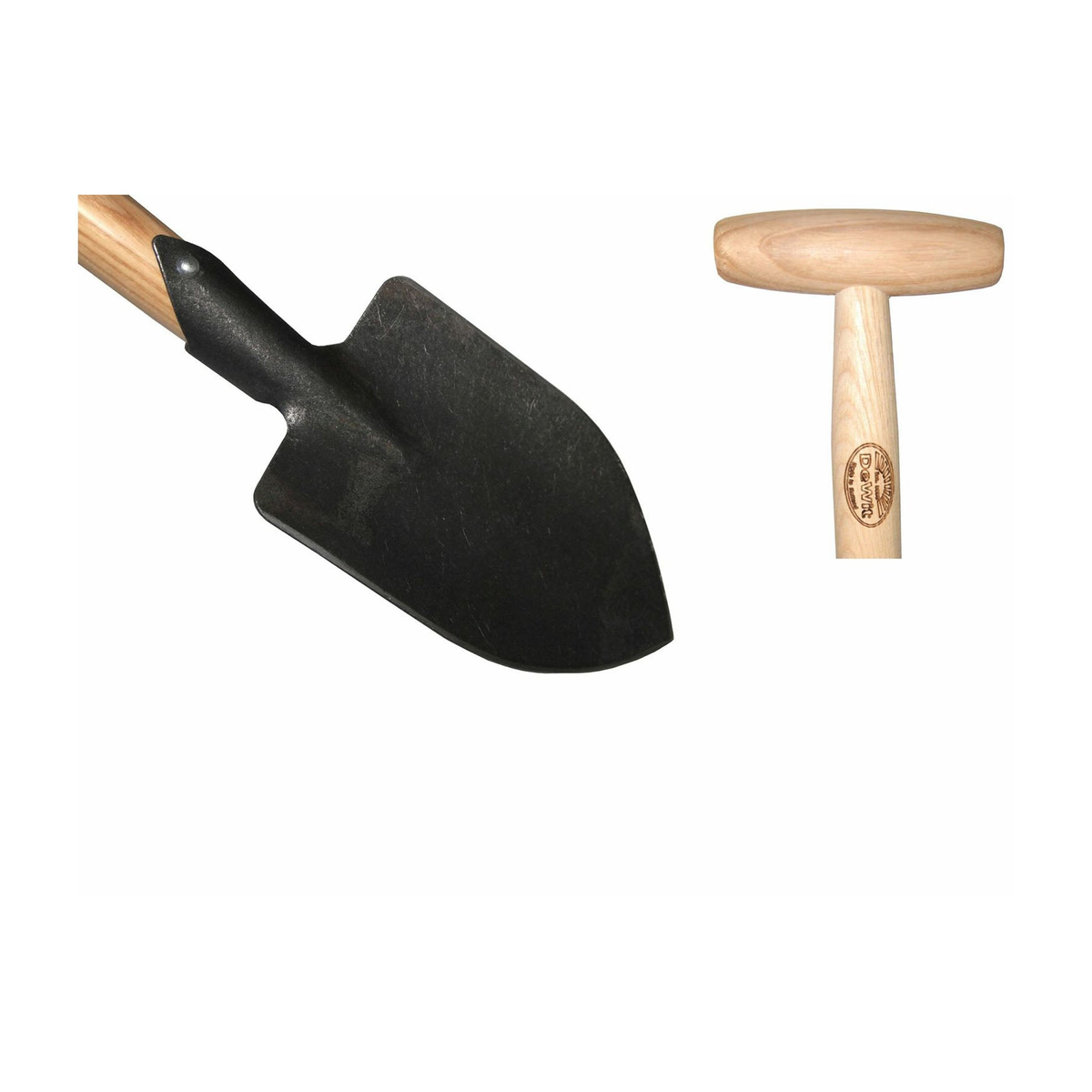 DeWit Junior Pointed Spade with T-handle, ash hardwood, tempered boron steel head.