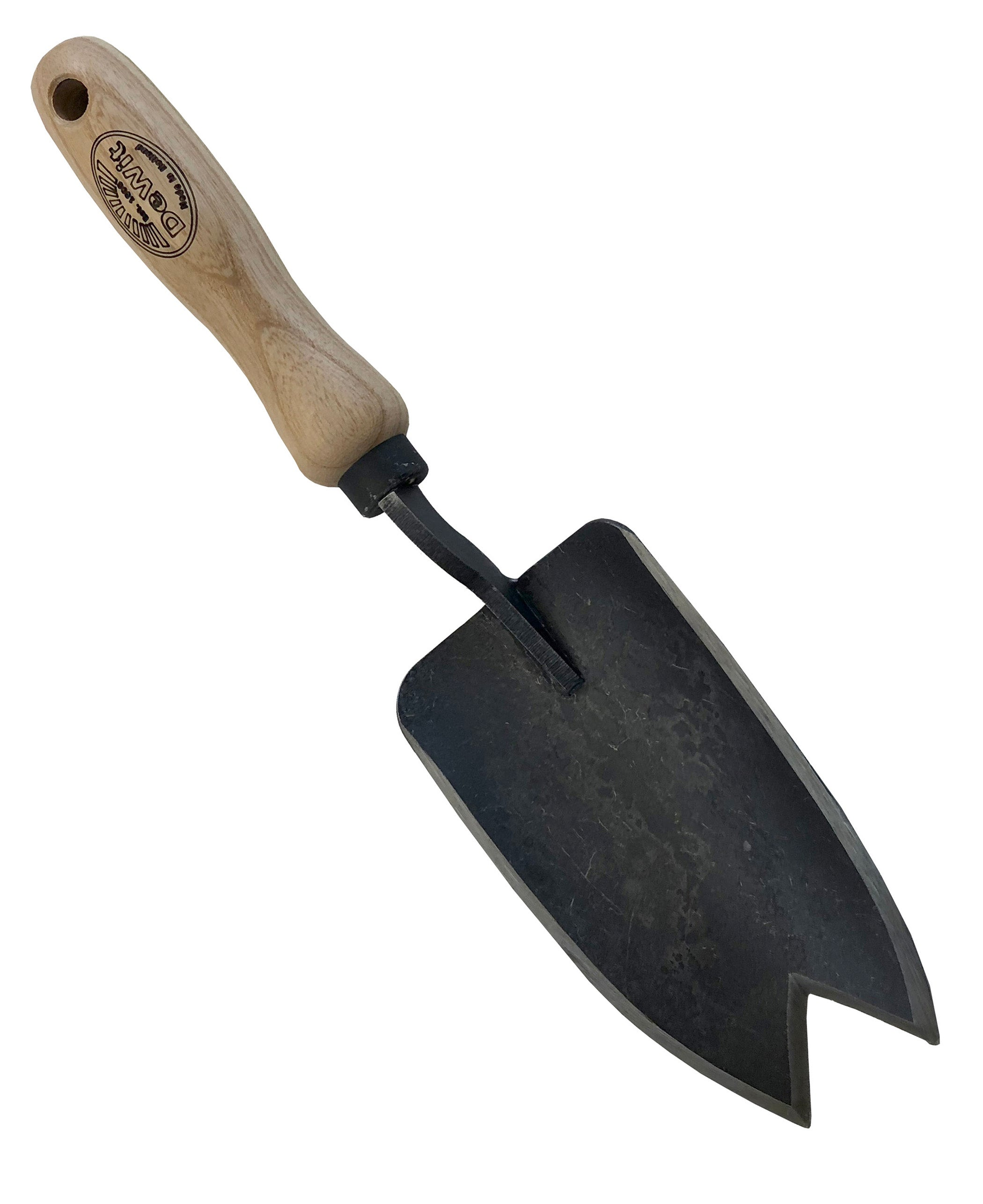 DeWit Large 2 Point Trowel with dual sharp points, Dutch ash handle, and hardened boron steel head.