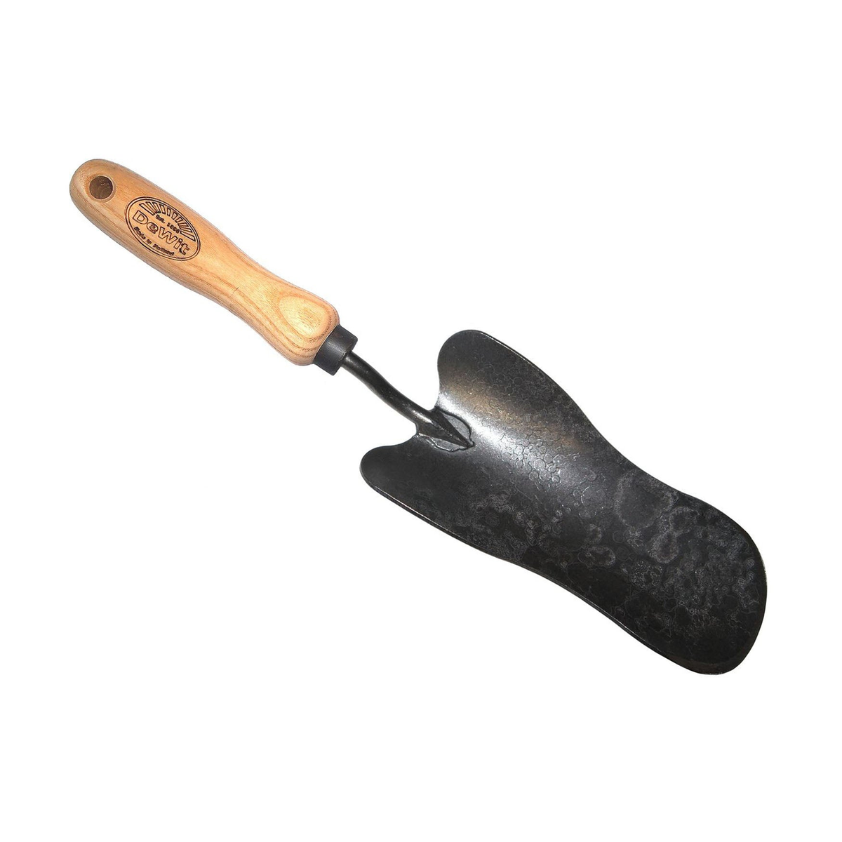 DeWit Large Victorian Trowel with ash hardwood handle and forged steel head, ideal for digging and scooping.