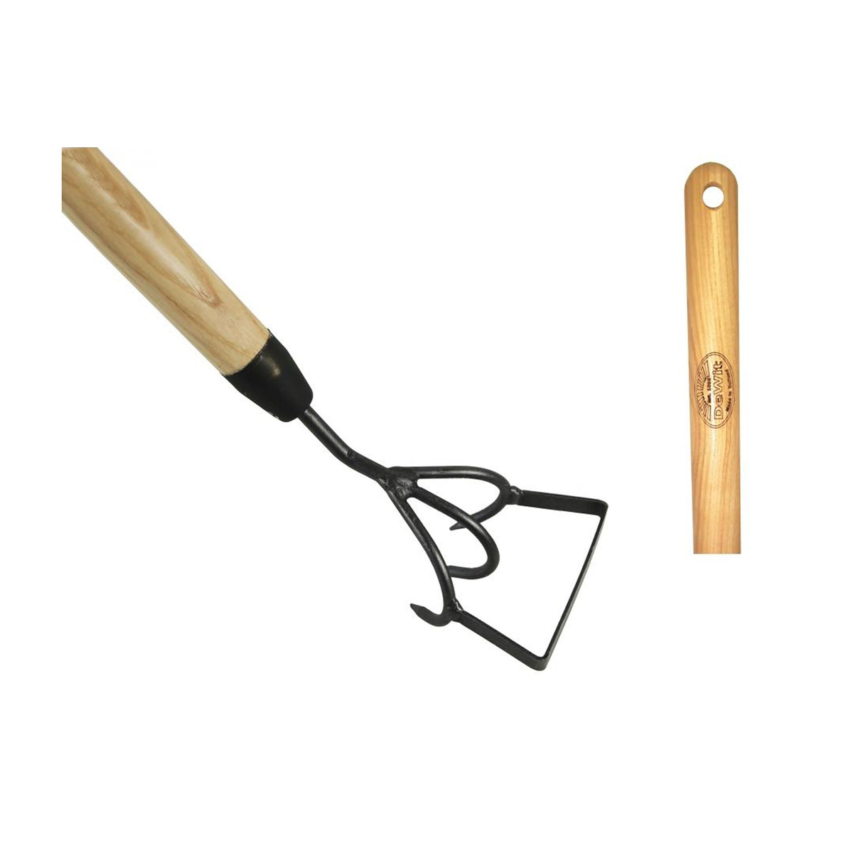 DeWit Long Handle Cultivator with Stirrup Hoe, dual-purpose gardening tool with ash handle.