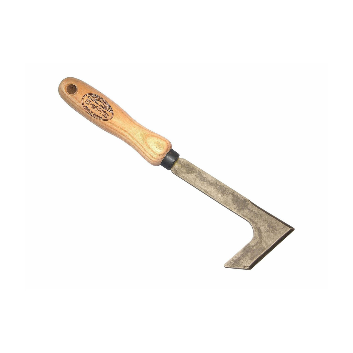 DeWit patio knife for paver weeding with tempered boron steel head and ash hardwood handle.