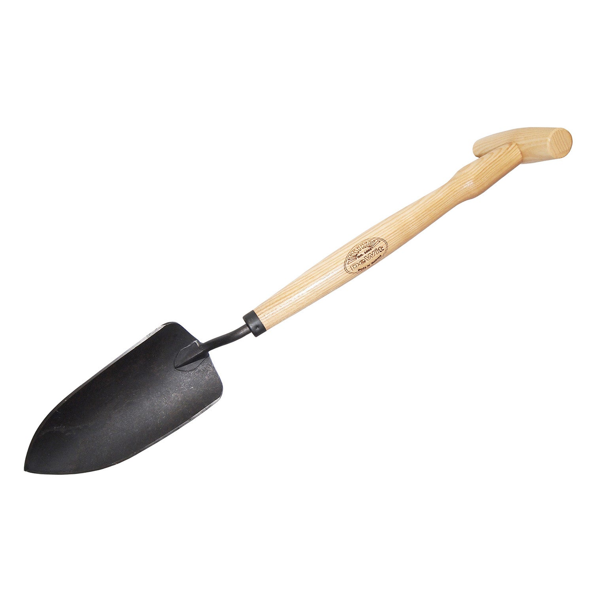 DeWit Planting Trowel with P-Grip handle; hand-forged boron steel head; lightweight and durable gardening tool.