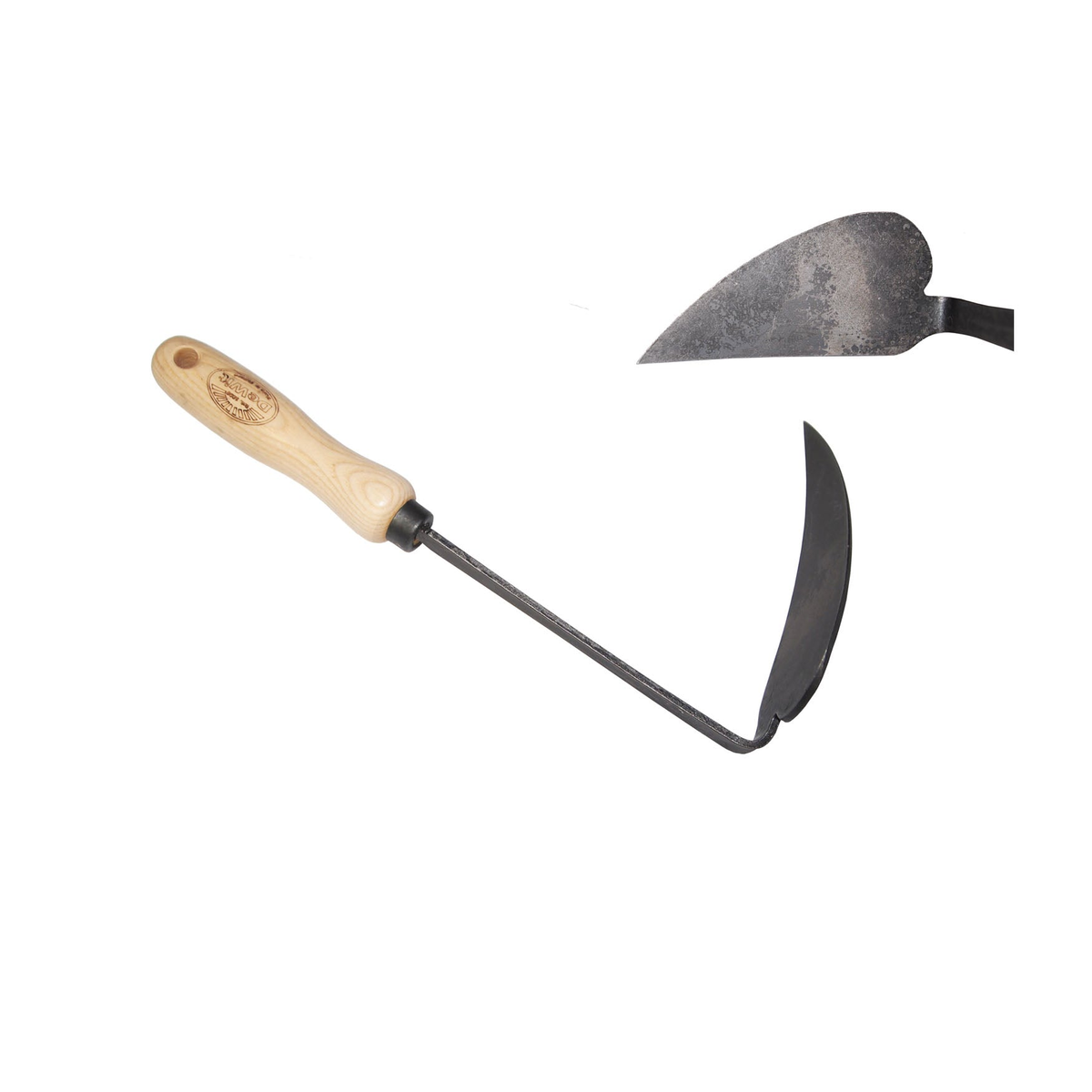 DeWit Right Hand Korean Hoe with tempered boron steel blade and ash hardwood handle for gardening tasks.