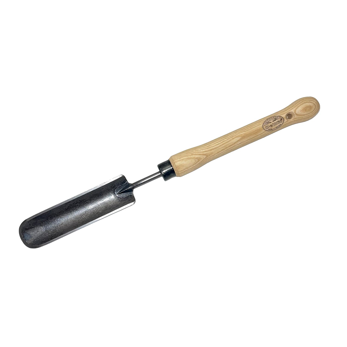 DeWit Rock-N-Root Trowel with midsize ash handle and tempered boron steel blade, ideal for deep digging.