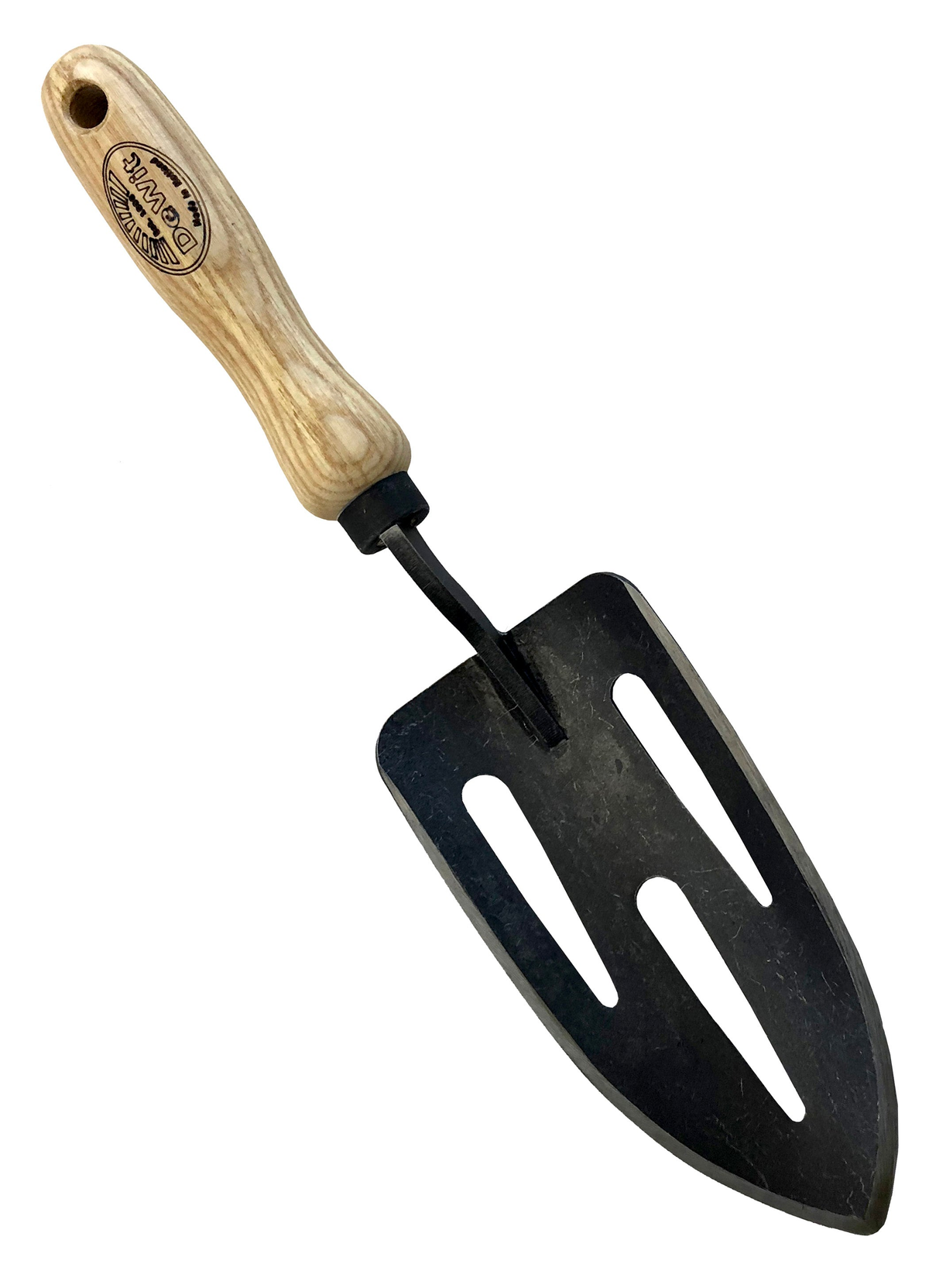 DeWit Sieve Trowel with hardwood handle and slotted boron steel head for gardening.