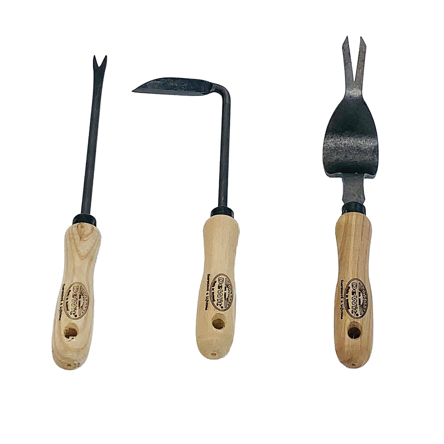 DeWit Tool Set - 3 Piece Weeding with Cape Cod Weeder, Weedpopper, Dandelion Weeder, crafted from tempered boron steel and ash hardwood handles.