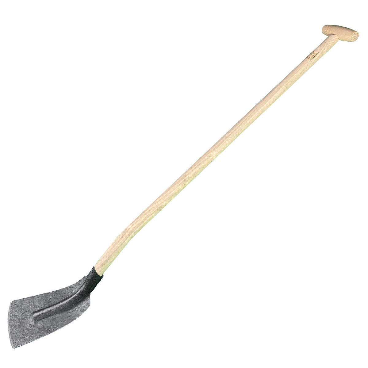 DeWit trenching shovel with 8&quot; wide head, T handle, and durable ash hardwood handle.