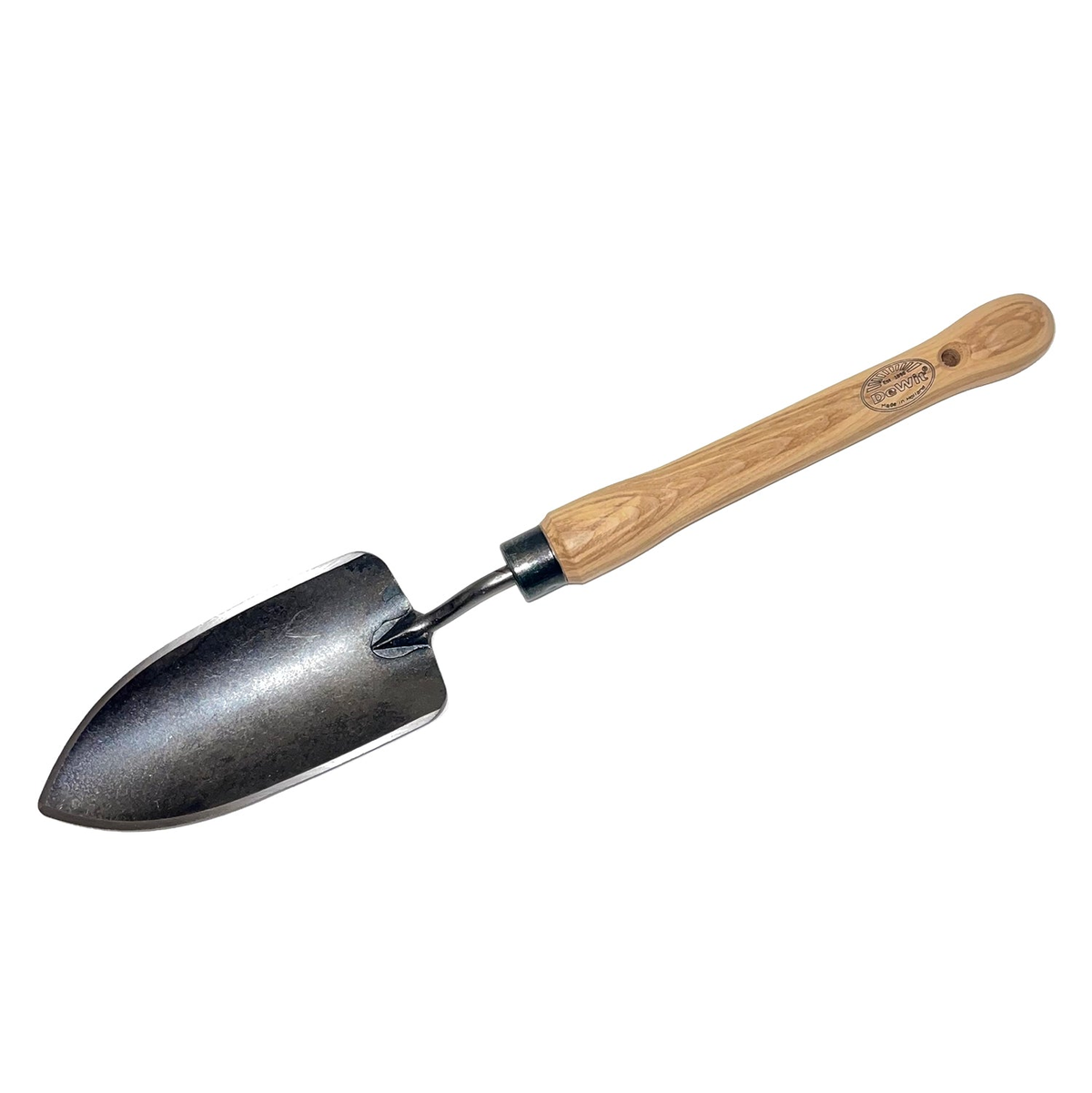 DeWit trowel with midsize handle, 18&quot; total length, ash hardwood handle, durable boron steel head.