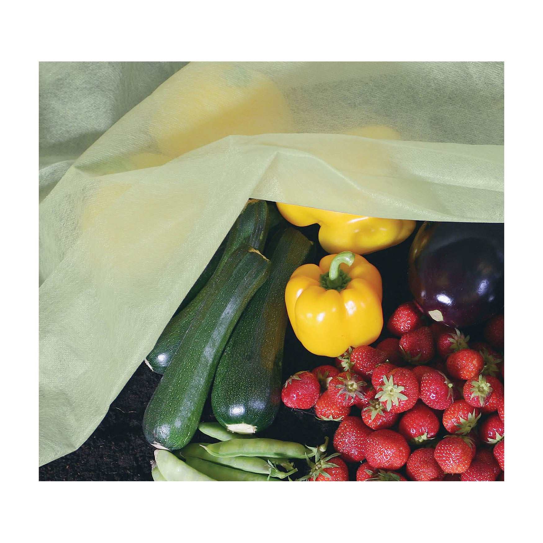 Extra thick fleece blanket protecting fruits and vegetables from frost and pests.