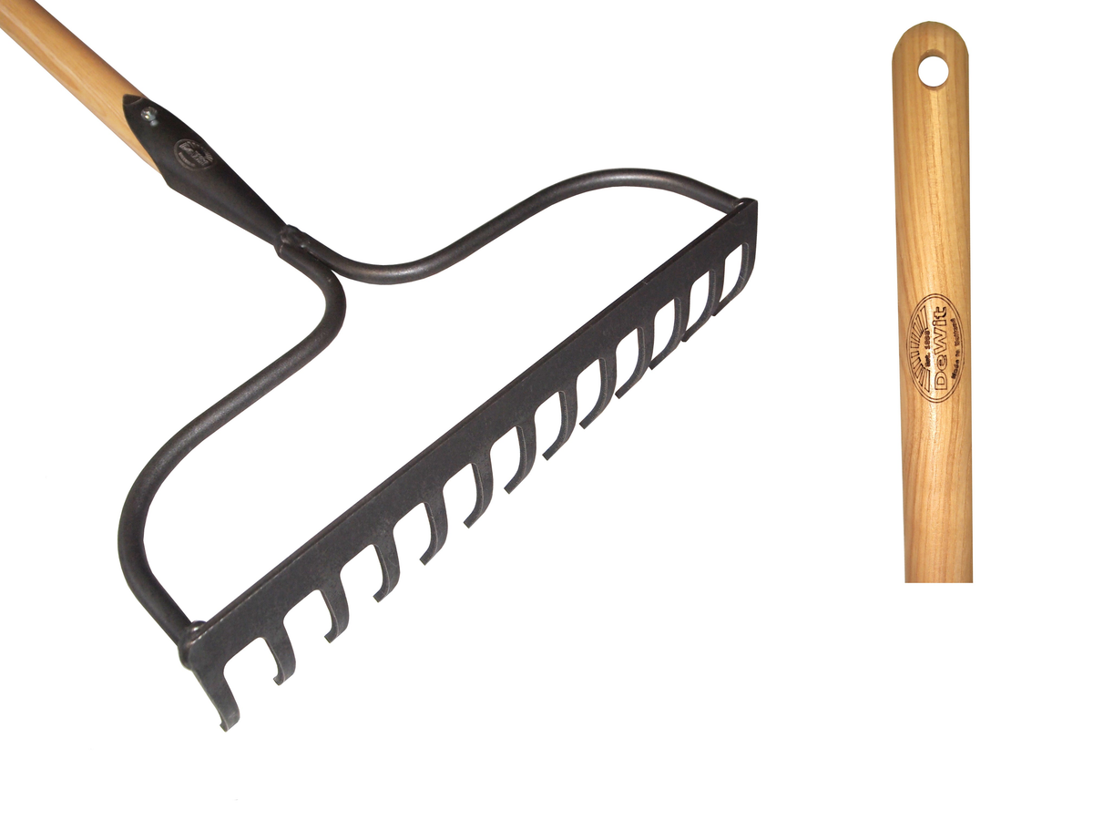 Extreme Bow Tine Rake with hand-forged construction and ergonomic design; 63-inch total length.