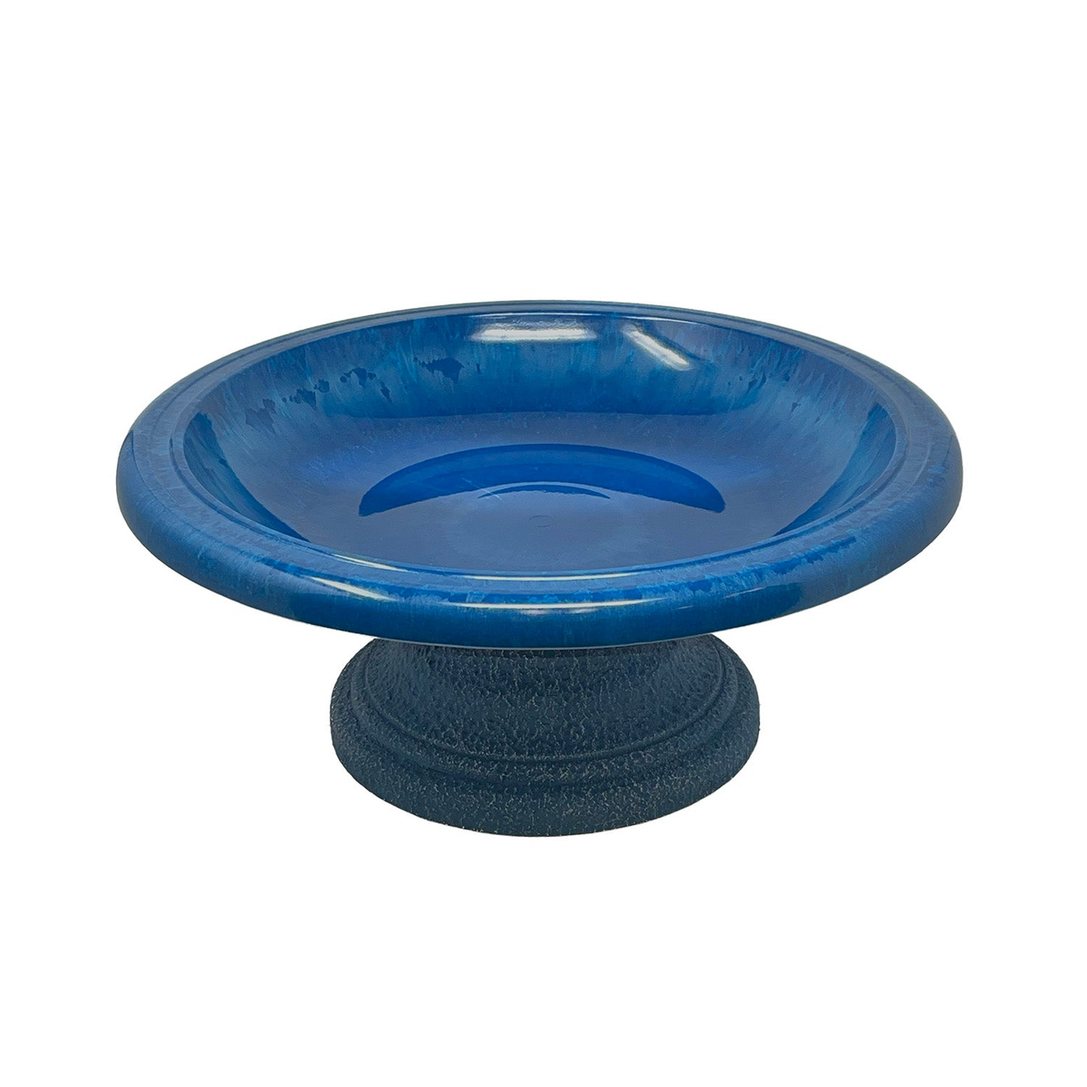 Fiber Clay Birdbath, Azure Blue, 19&quot; Diameter, 7.5&quot; Height, Lightweight Garden Decor.