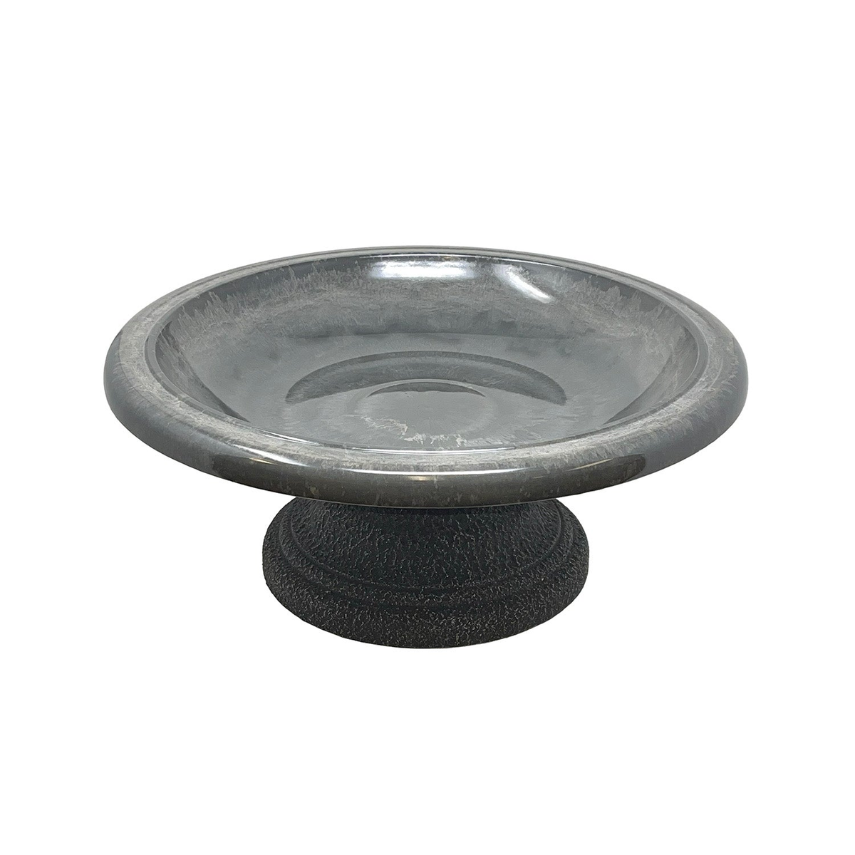 Gray Fiber Clay Birdbath, 19&quot; diameter, UV-protected finish, 7.5&quot; height.