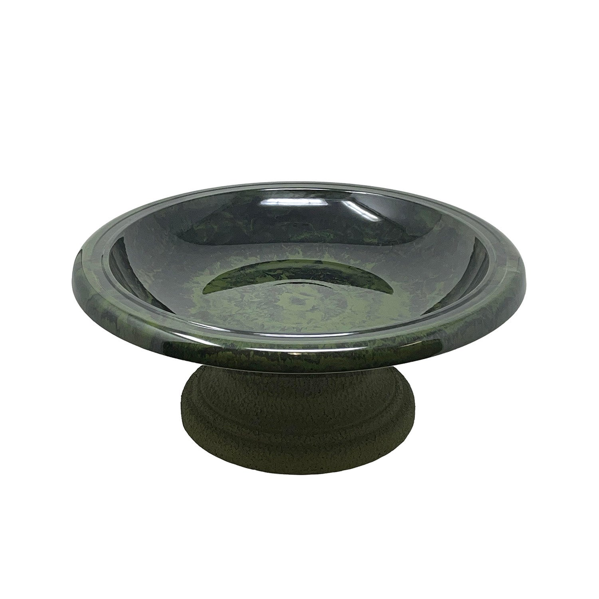 Fiber clay birdbath in hunter green with 19&quot; diameter and 7.5&quot; height.