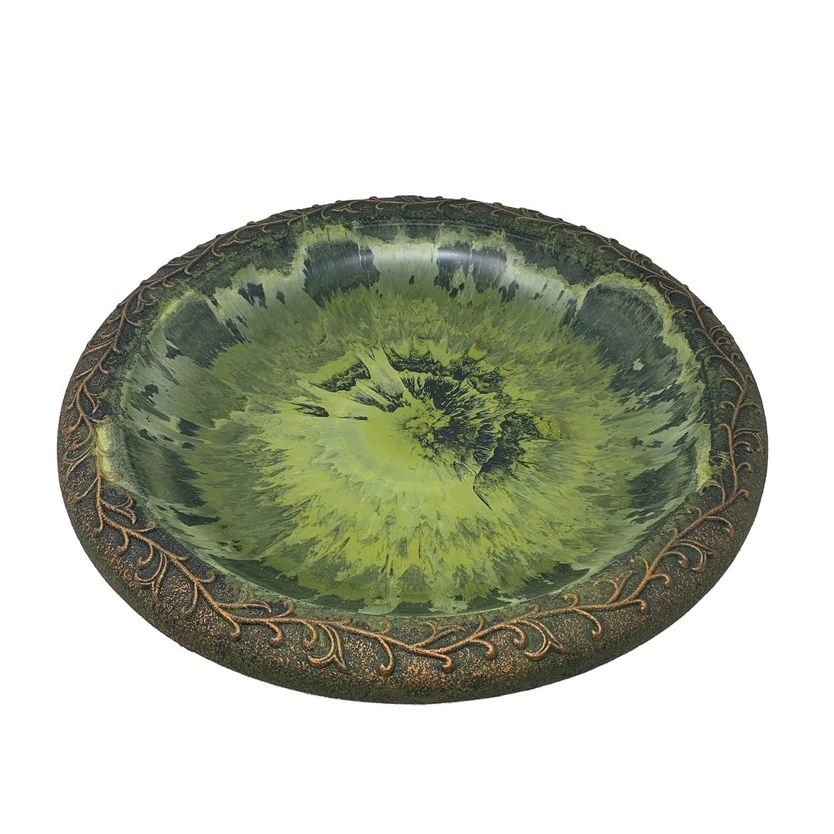 Light green fiber clay lightweight 19&quot; birdbath top with design rim.