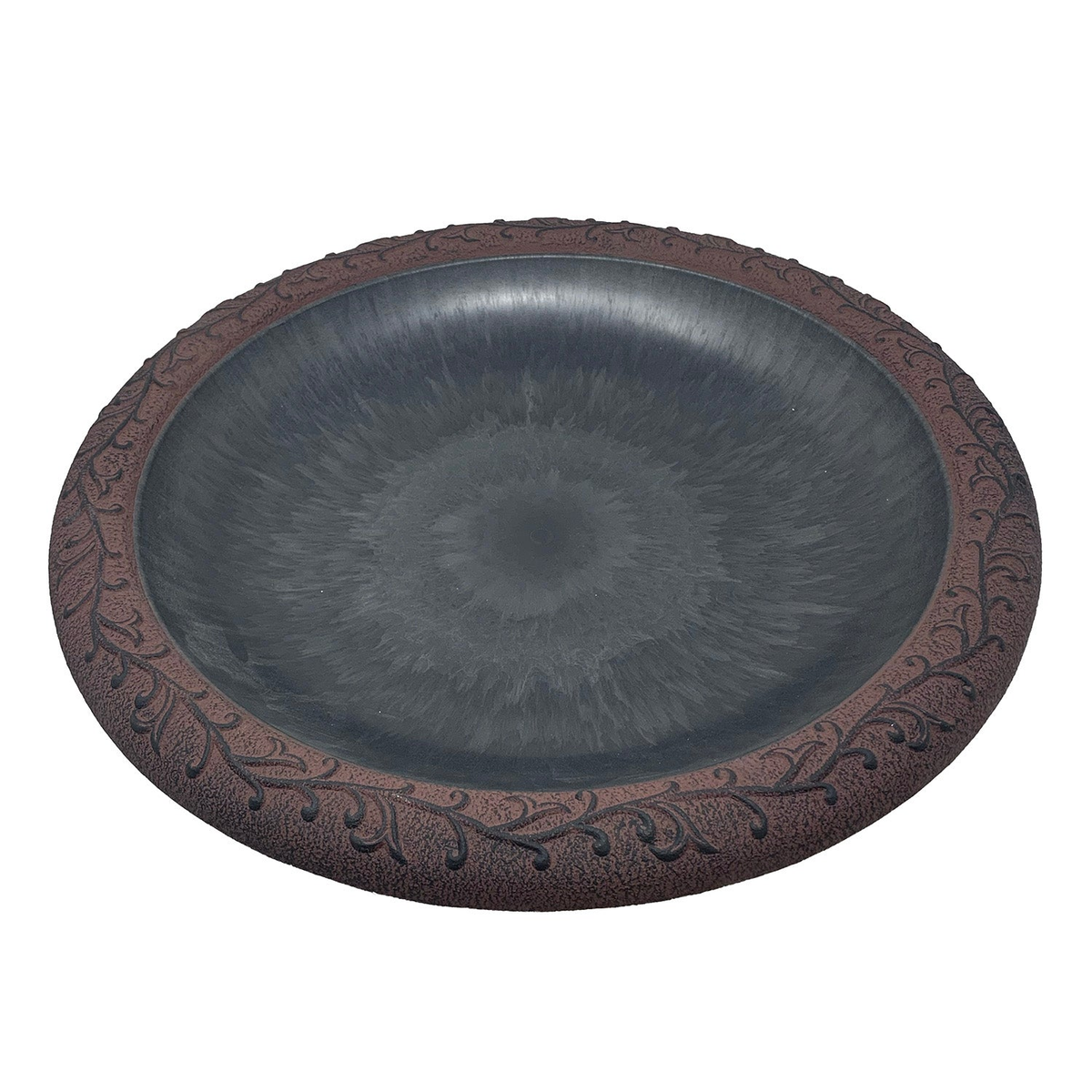 Fiber Clay Lightweight 19&quot; Dia Birdbath Top in Slate/Wine with Design Rim