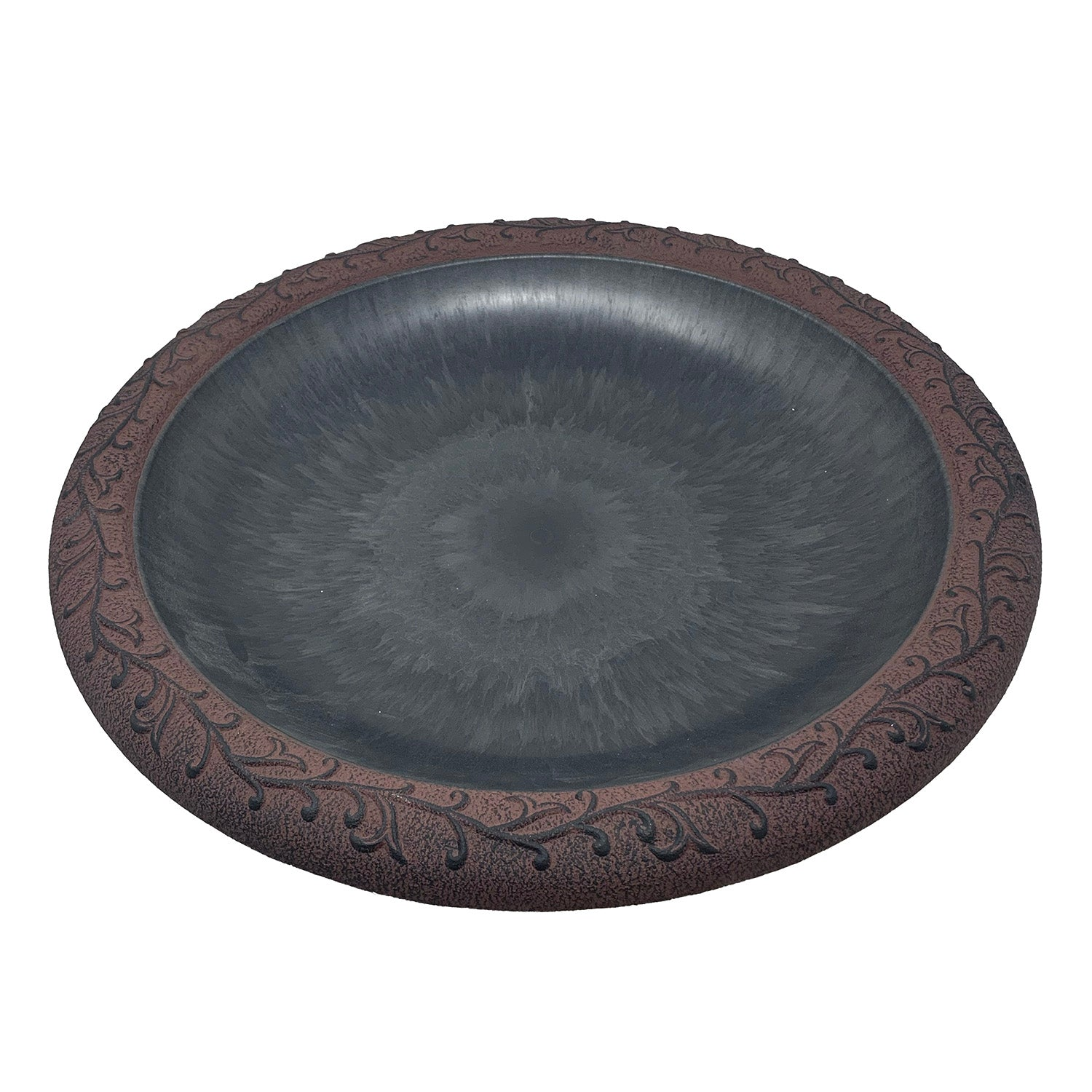 Fiber Clay Lightweight 19" Dia Birdbath Top in Slate/Wine with Design Rim