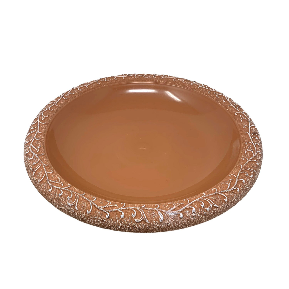 Fiber clay lightweight 19&quot; diameter birdbath top in terra cotta with design rim.