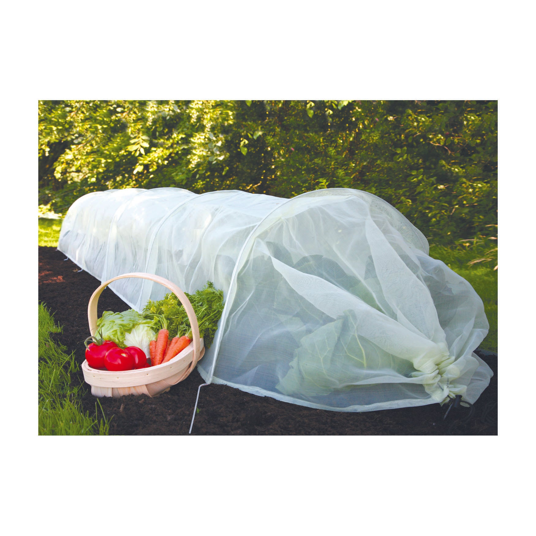 Giant Easy Micromesh Garden Tunnel protecting plants, 118-inch length.