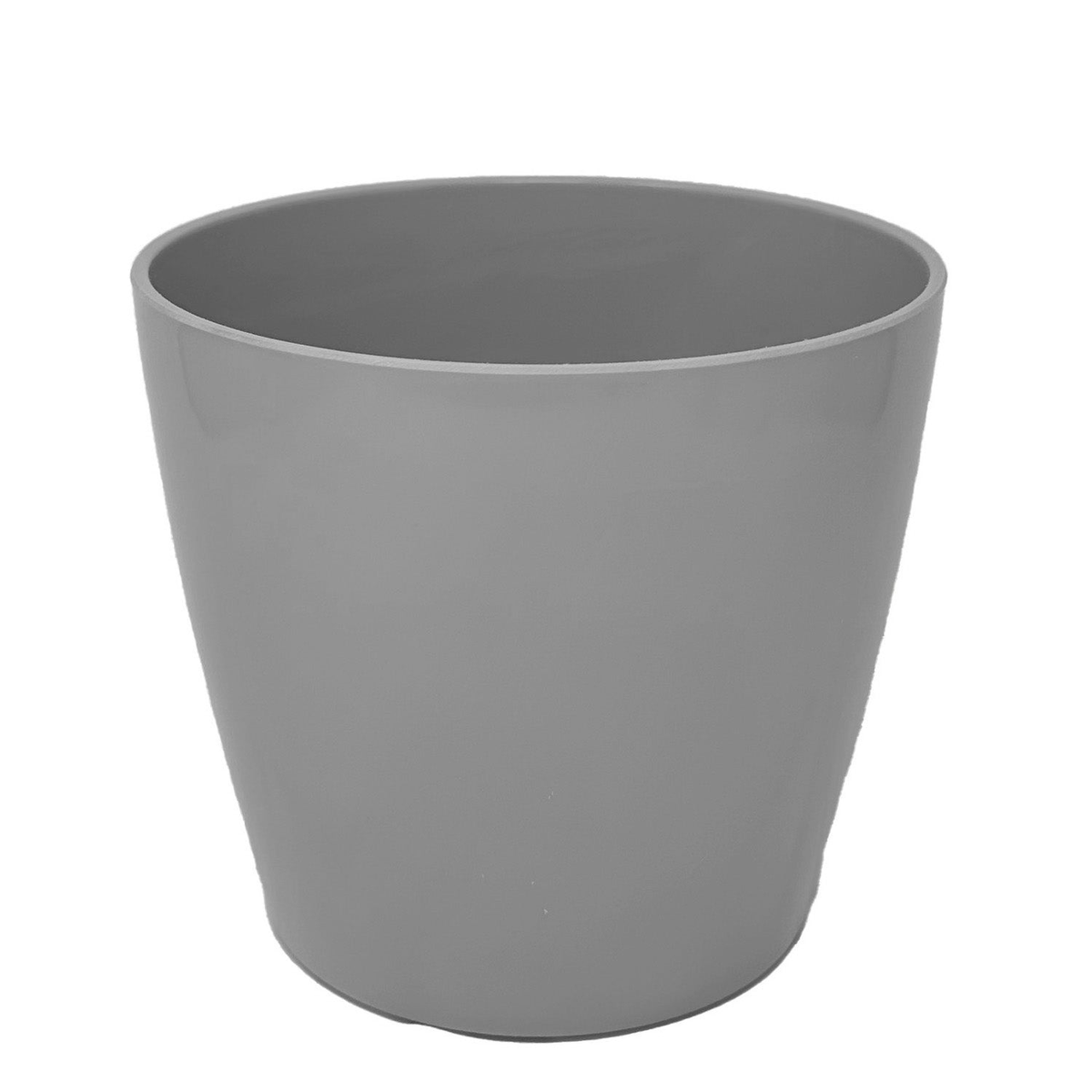 10&quot; gray round bamboo self-watering plant pot for indoor and outdoor use.