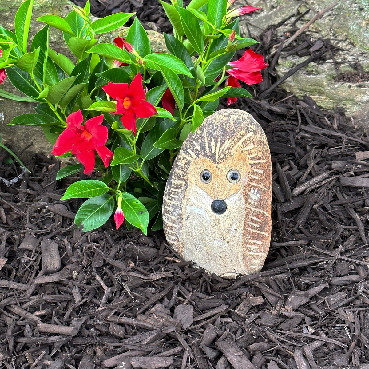 Hand-carved 8-inch granite hedgehog stone decoration for garden or indoor display.