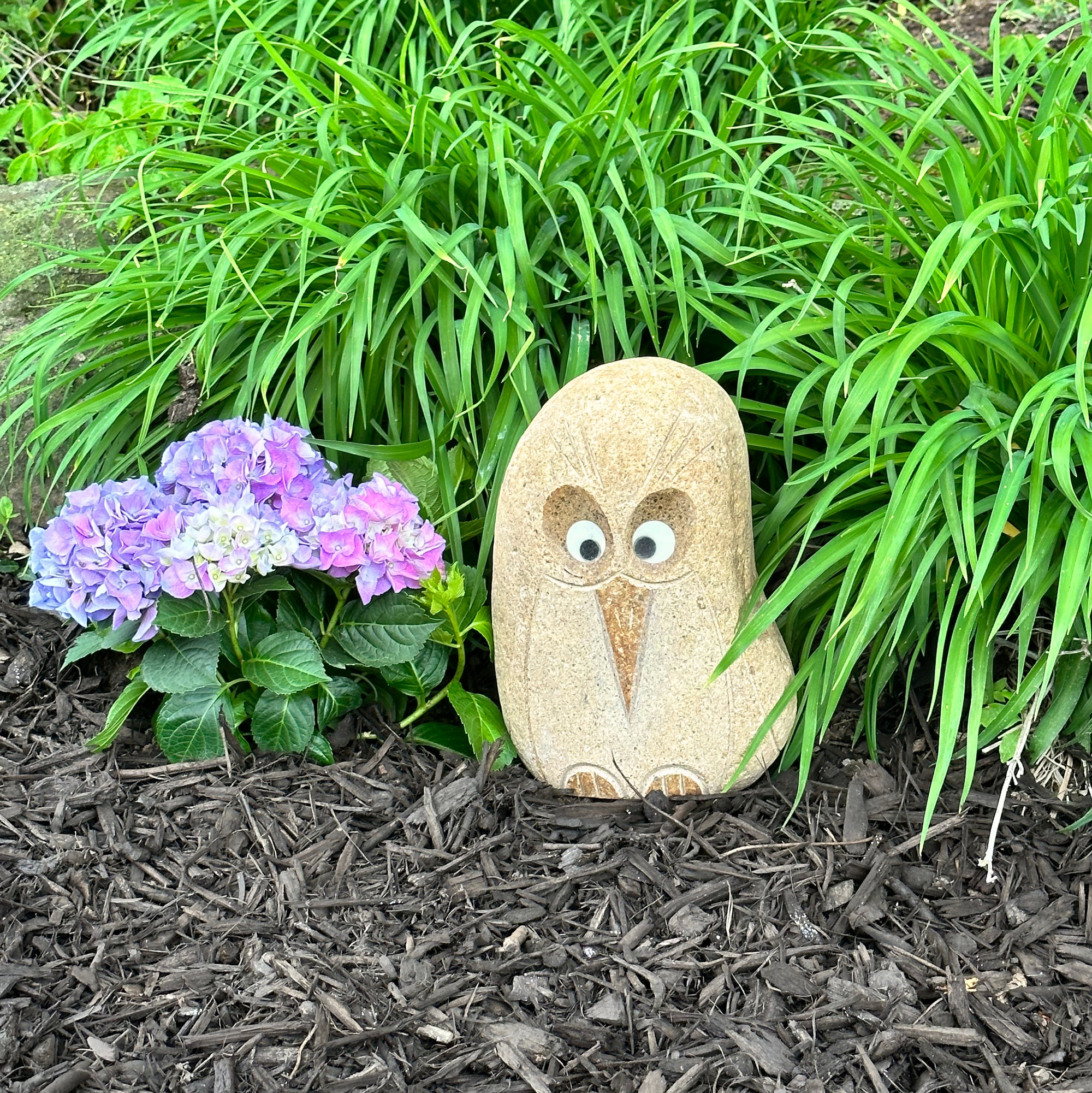 Hand carved natural granite 12" angry bird garden sculpture.