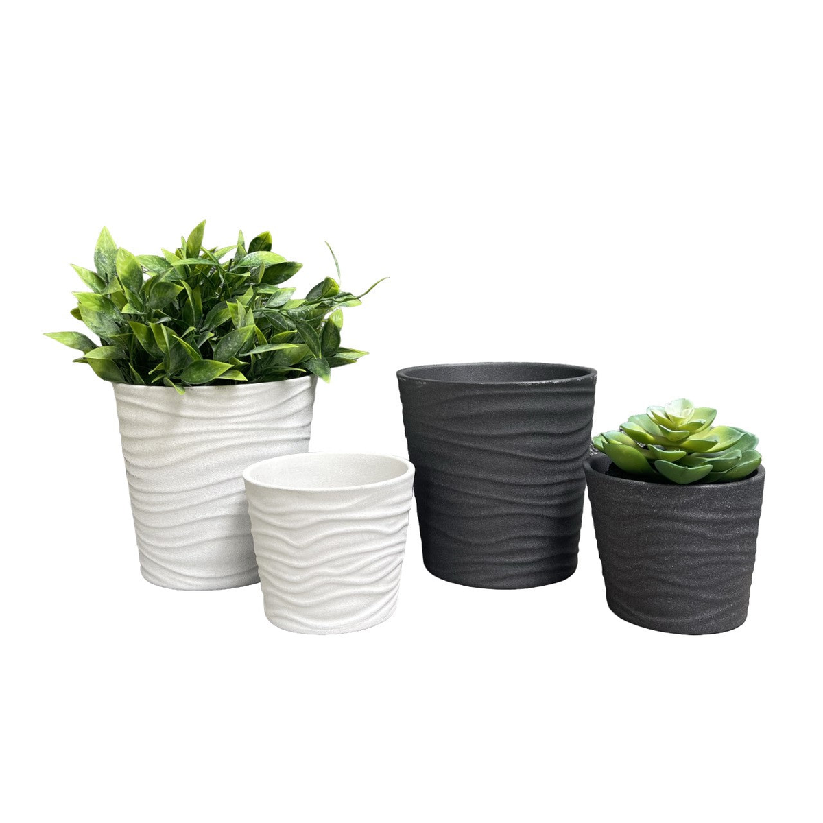 4-Piece Indoor Ceramic Plant Pot Set in White and Anthracite, 5.5&quot; and 3.9&quot; diameter, matte finish.