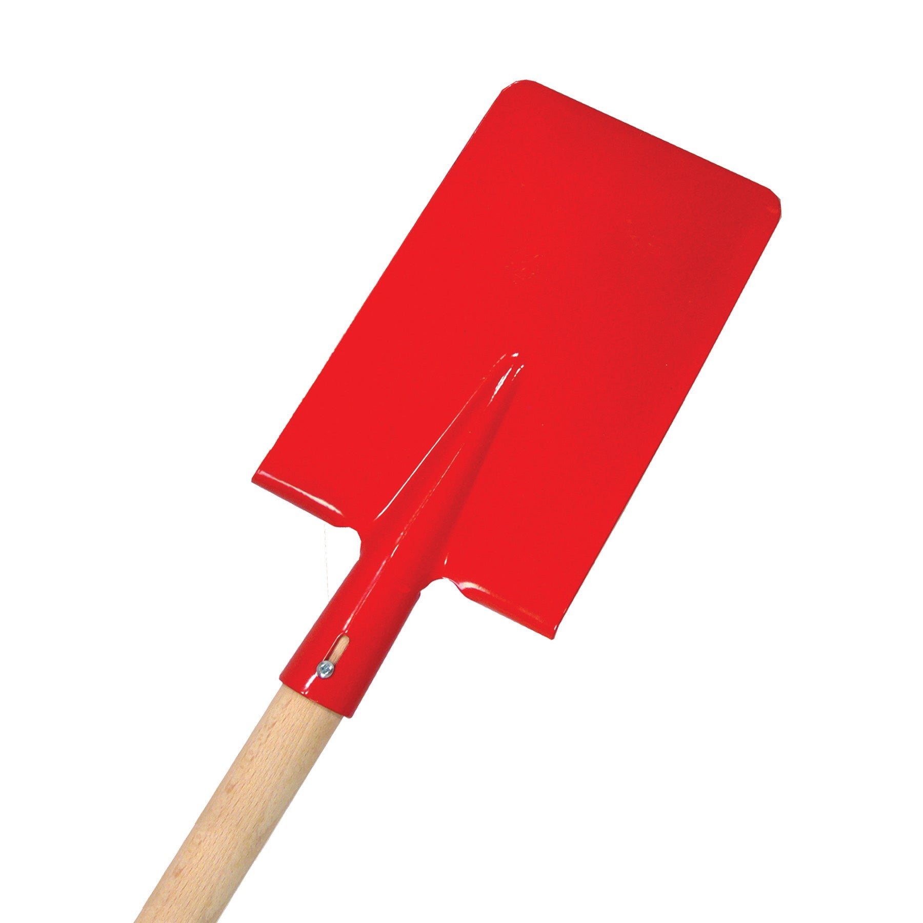 Kid's spade with red steel head and wooden handle, 35.5 inches long, ideal for gardening.