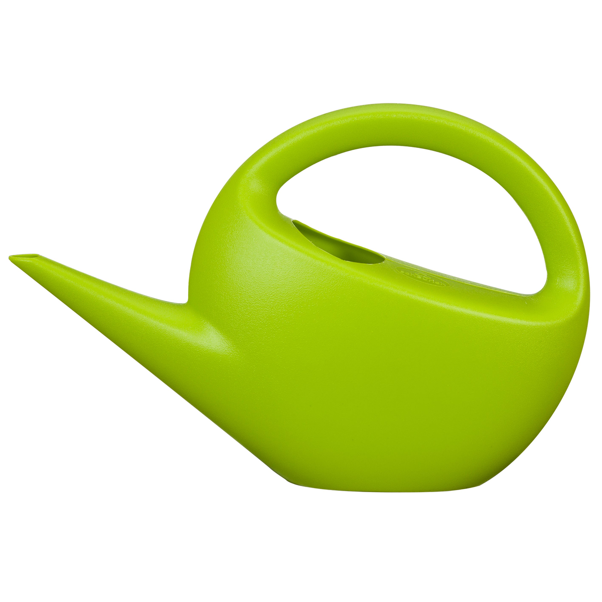 Matte green plastic watering can, 0.8-gallon capacity, ergonomic handle, sleek design.